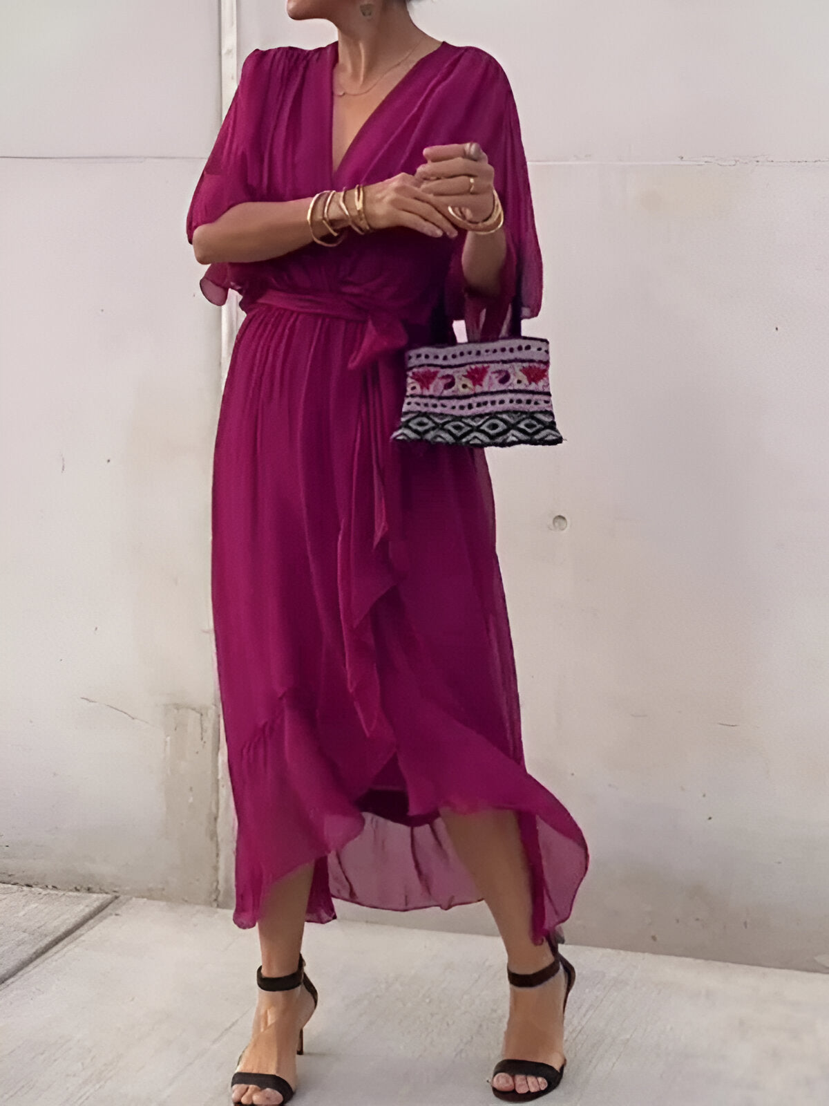 Monica™ | Chiffon Dress with V-Neckline