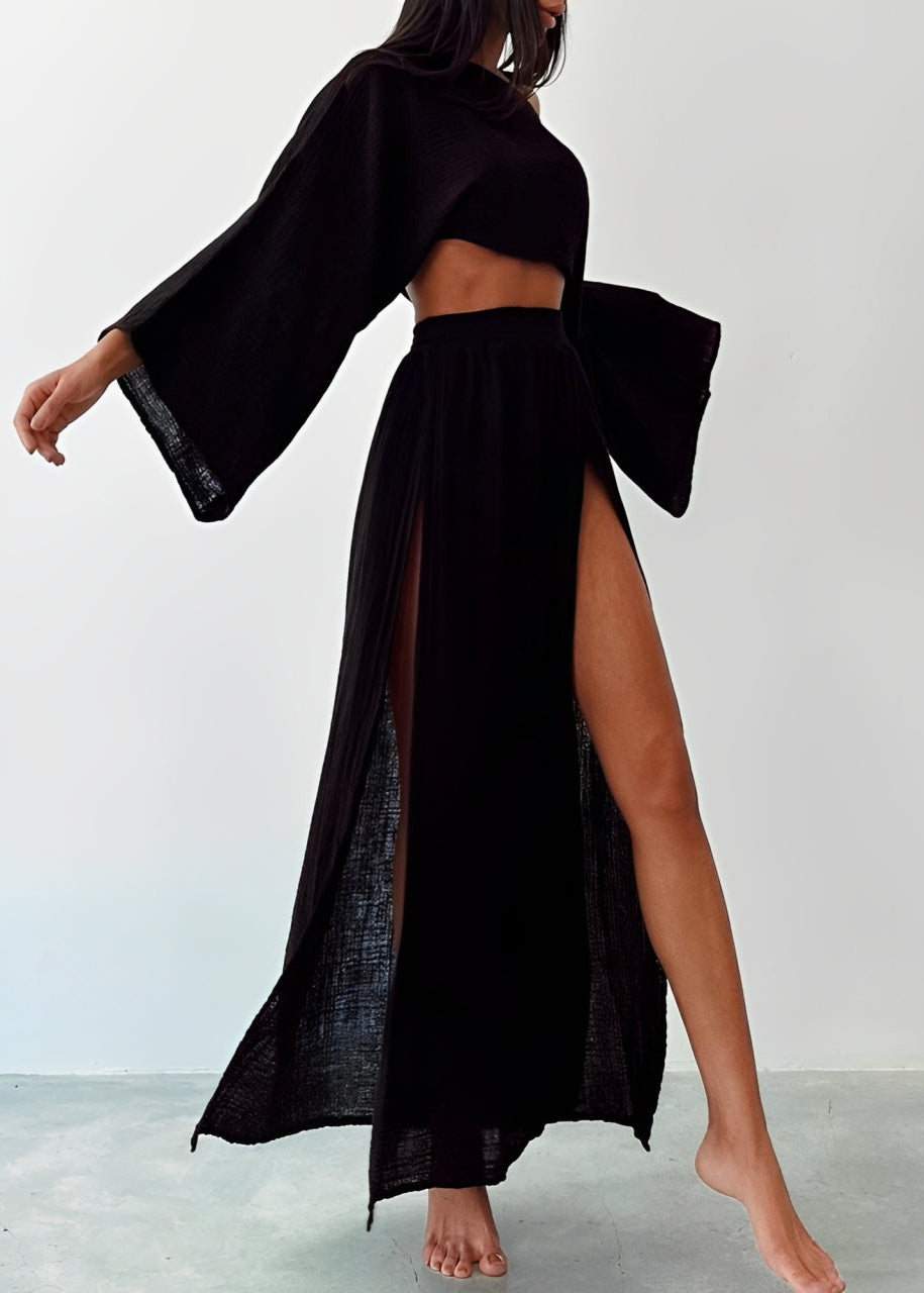 Sari - Chic Slit Linen Two-Piece Set